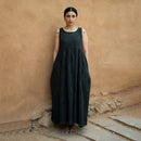 Cotton Midi Dress | Jamdani Motif | Natural Dyed | Charcoal