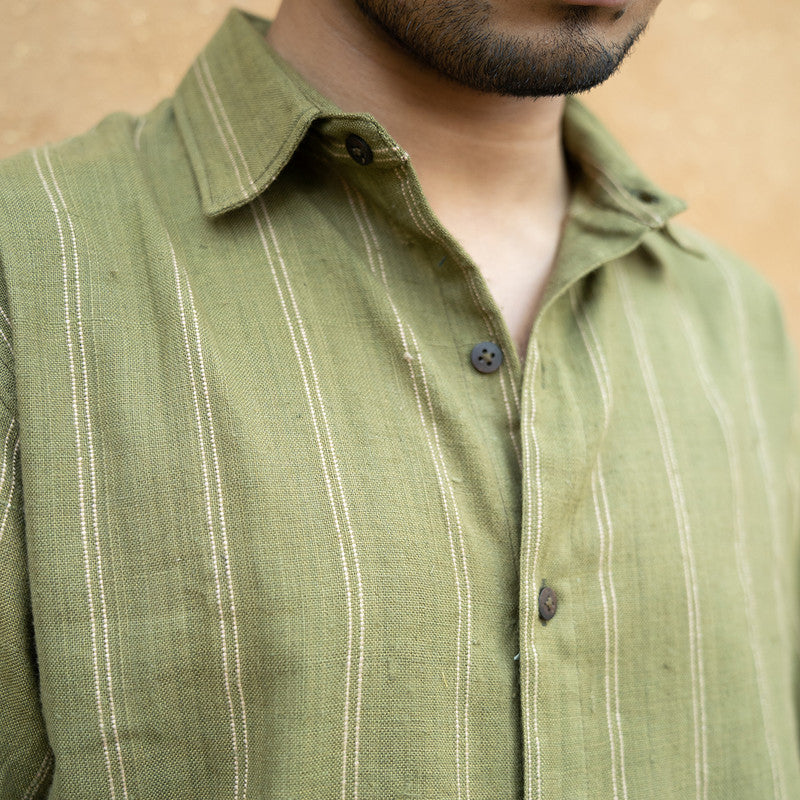 Men Cotton Shirt | Striped | Green