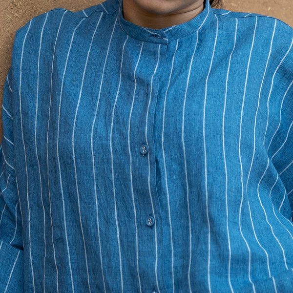 Women Linen Oversized Shirt | Striped | Indigo