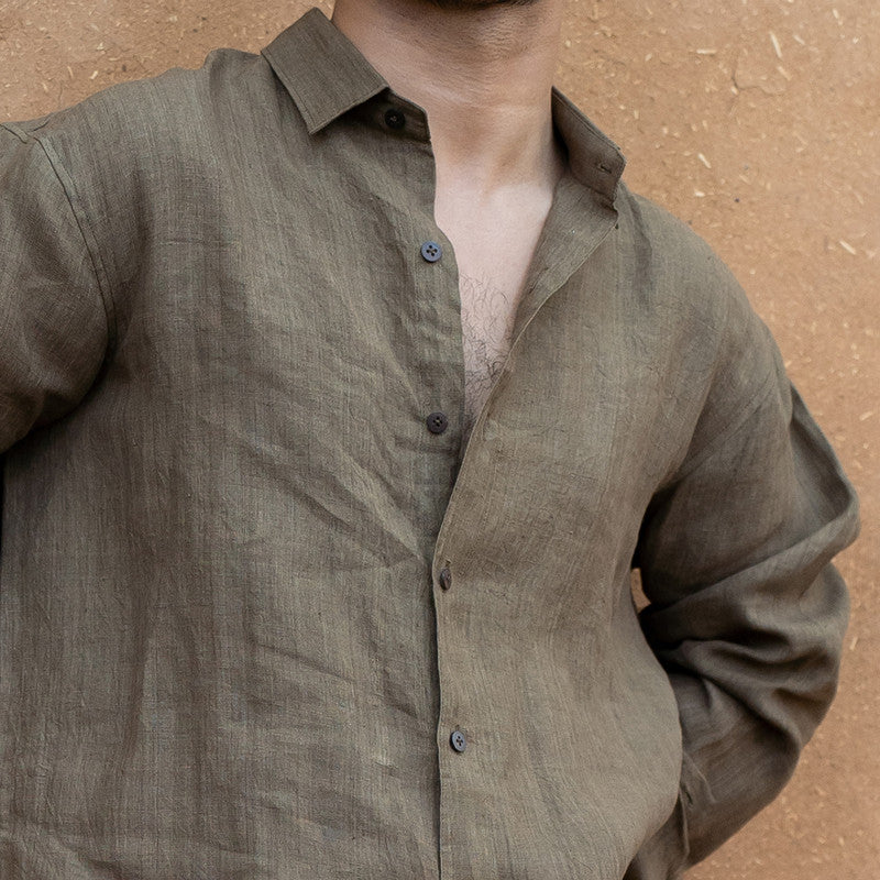 Men Linen Shirt | Full Sleeves | Brown