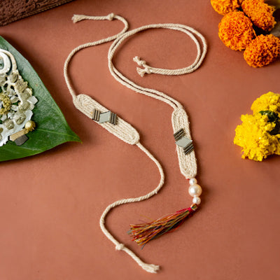 Cotton Bracelet Rakhi Lumba Set | For Bhaiya & Bhabhi | Aashwith | White