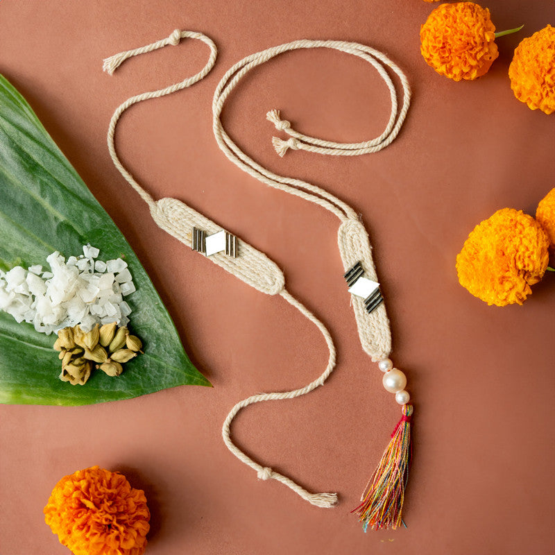 Cotton Bracelet Rakhi Lumba Set | For Bhaiya & Bhabhi | Aashwith | White