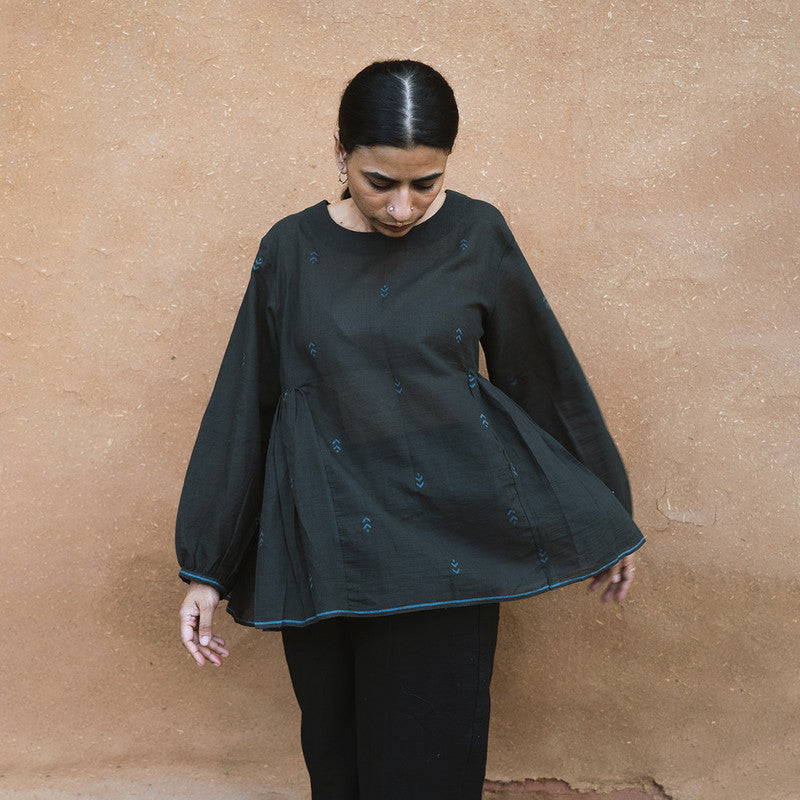 Women Cotton Top | Jamdani Motif | Natural Dyed | Charcoal