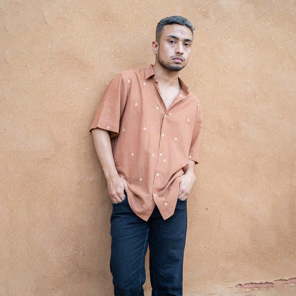 Men Cotton Shirt | Linen Oversized Shirt | Terracotta