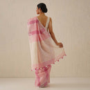 Handloom Linen Saree | Striped | Pink