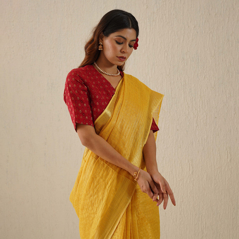 Handloom Linen Saree | Mustard Yellow