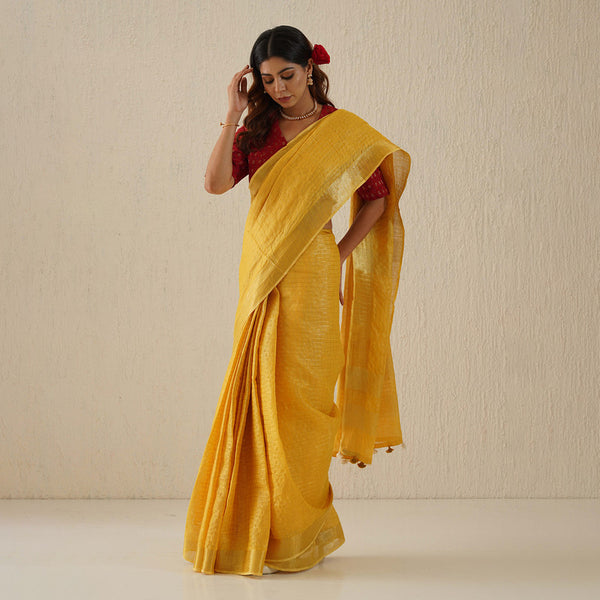 Handloom Linen Saree | Mustard Yellow