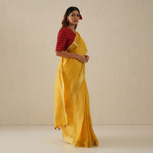 Handloom Linen Saree | Mustard Yellow