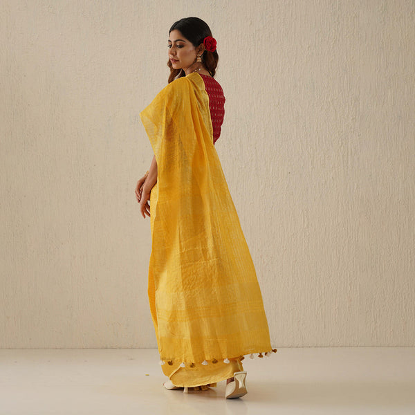 Handloom Linen Saree | Mustard Yellow