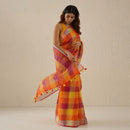 Mustard & Pink Linen Saree | Checkered