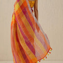 Mustard & Pink Linen Saree | Checkered