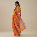 Mustard & Pink Linen Saree | Checkered