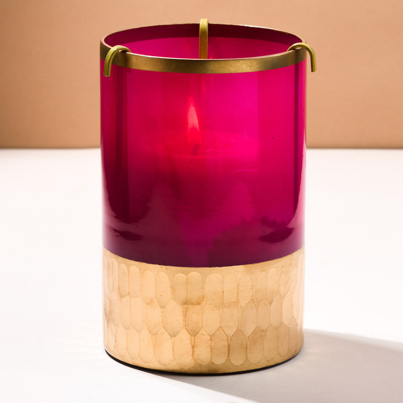 Metal Candle Holder with Candles | Gold Plated | Pink | Set of 3