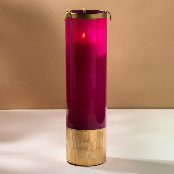 Metal Candle Holder with Candles | Gold Plated | Pink | Set of 3