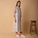 Cotton A-Line Kurta for Women | Embroidered | White & Grey