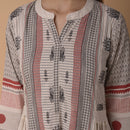 Cotton A-Line Kurta for Women | Embroidered | White & Grey