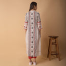 Cotton A-Line Kurta for Women | Embroidered | White & Grey