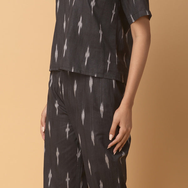 Cotton Black Co Ord Set for Women | Ikat Print