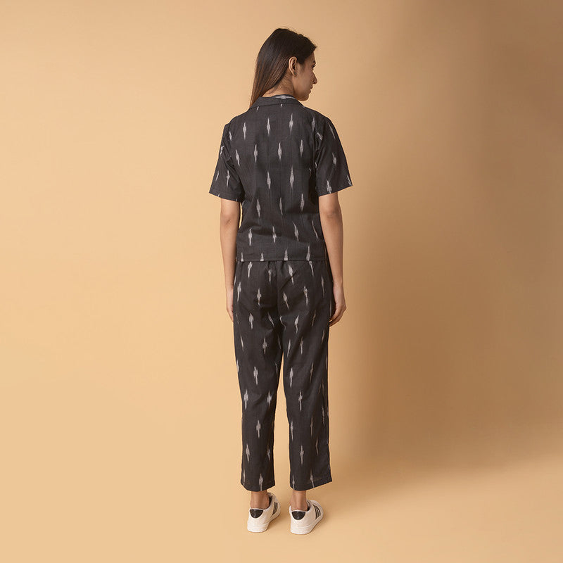 Cotton Black Co Ord Set for Women | Ikat Print