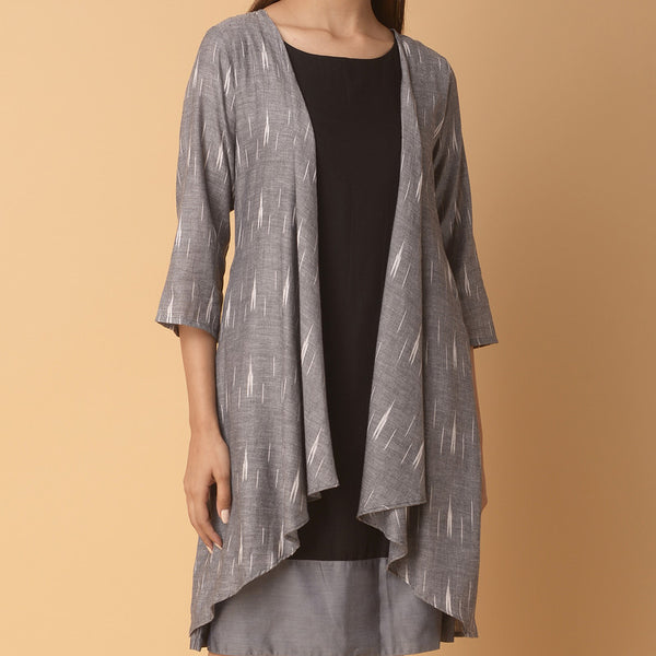 Cotton Ikat Shrug for Women |Grey