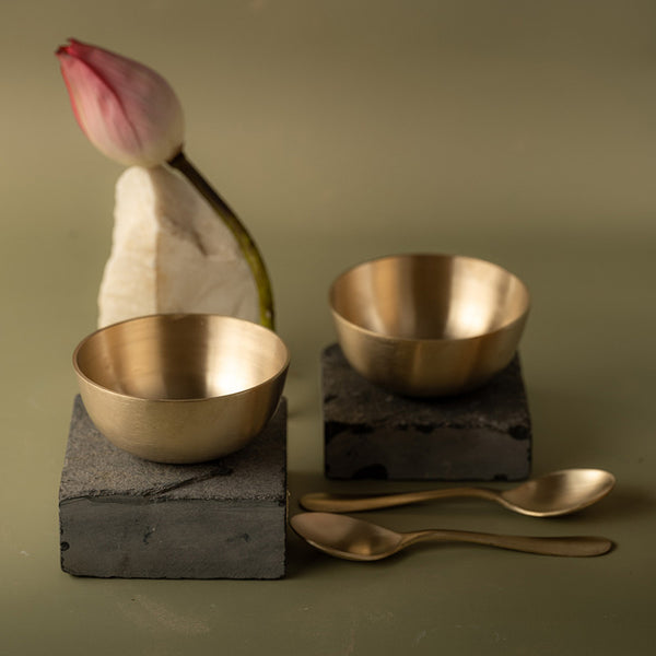 Brass Bowl & Spoon Set | Sahej | Set of 4