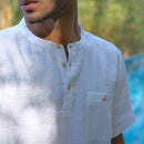 Men's White Shirt | Pure Linen | Half Sleeves | Henley Collar