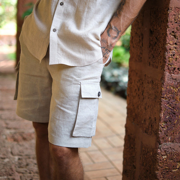 Men's Pure Linen Cargo Shorts | Beige