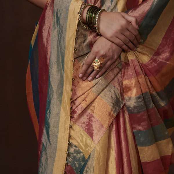 Chanderi Tissue Saree | Striped | Multicolour