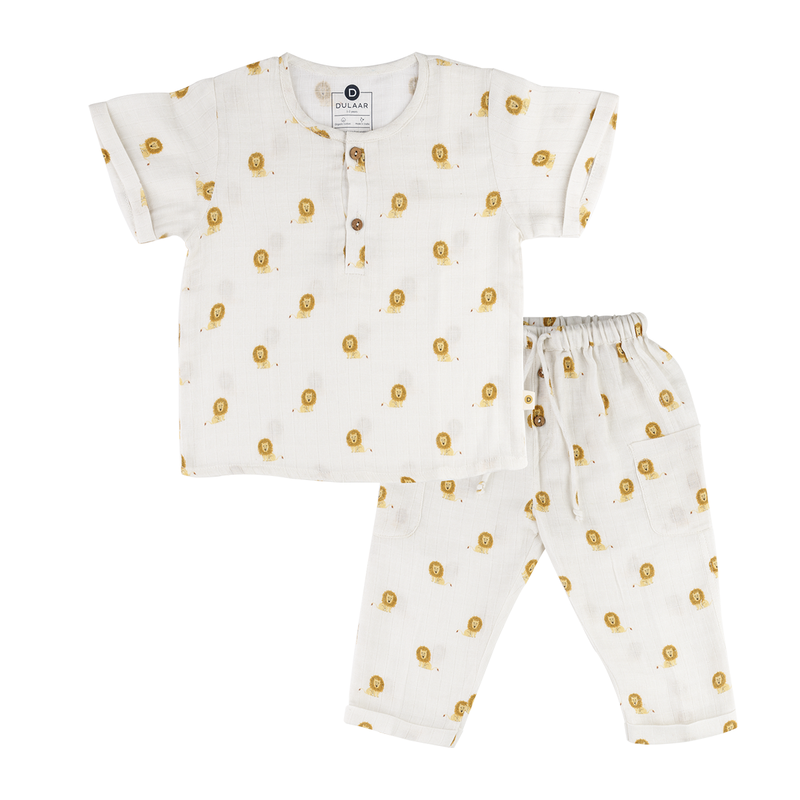 Organic Muslin Shirt & Jogger Pants Set | Lion Print