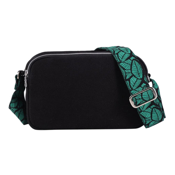 Organic Cotton Box Sling Bag | Leaf Pattern | Black