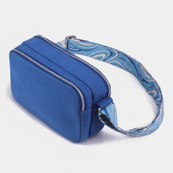 Organic Cotton Box Sling Bag | Ocean Swirls | Blue