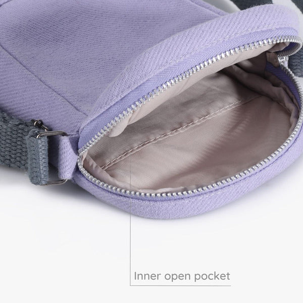 Organic Cotton Sling Bag| Cat Print | Lavender