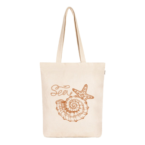 Organic Cotton Canvas Tote Bag | Sea Shell Design | Off White