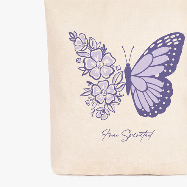 Organic Cotton Canvas Tote Bag | Free-Spirited Print | Off White