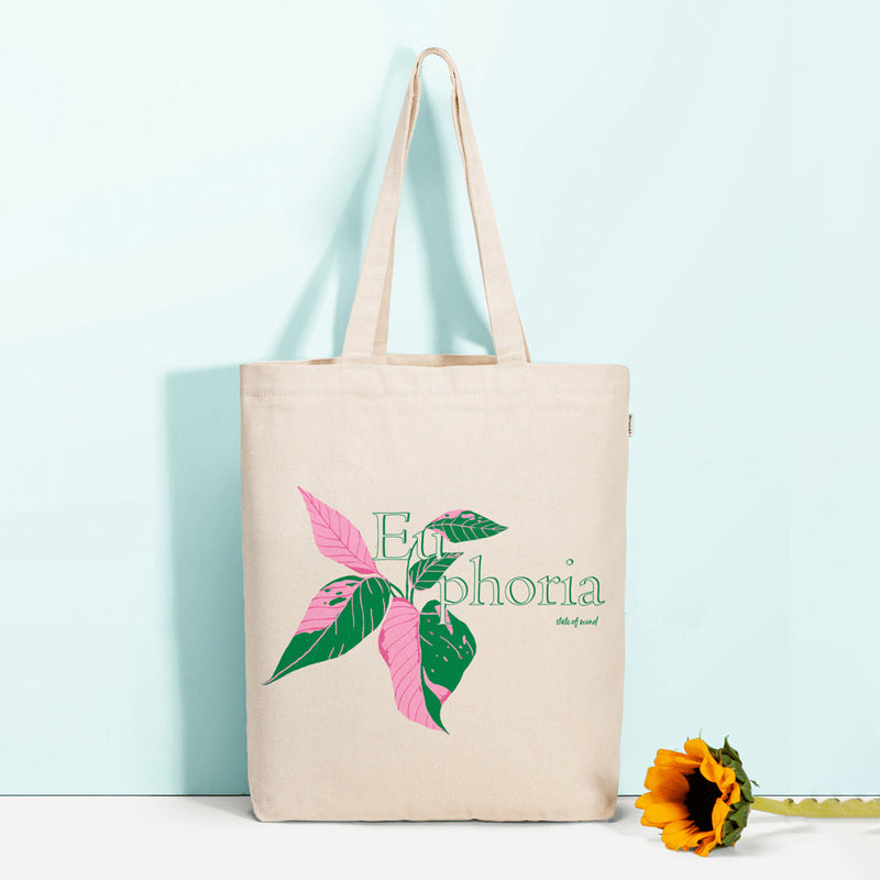 Organic Cotton Canvas Tote Bag | Leaf Print | Off White