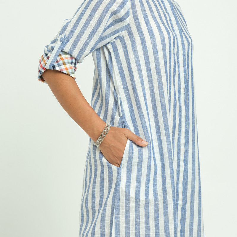 Cotton Shirt Dress for Women | Striped | Blue & White