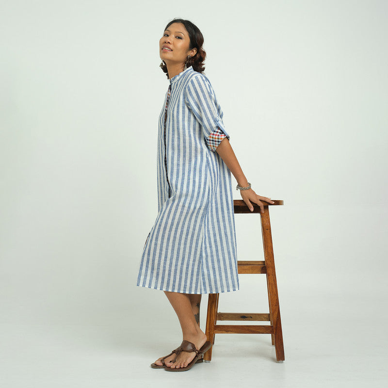 Cotton Shirt Dress for Women | Striped | Blue & White