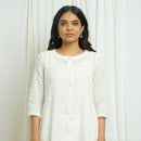 Cotton Slub White Kurta for Women | Checkered