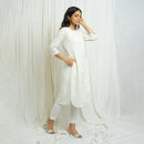 Cotton Slub White Kurta for Women | Checkered