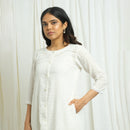 Cotton Slub White Kurta for Women | Checkered