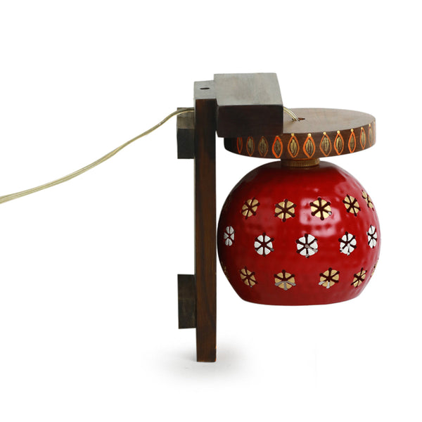 Wooden Wall Lamp | Dome Shape | Red & Dark Brown