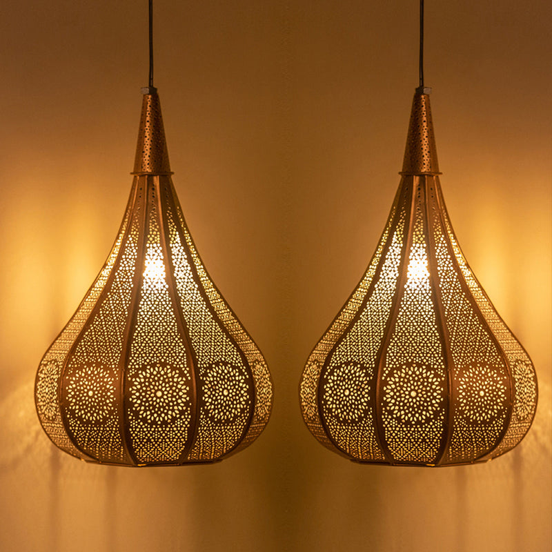 Iron Hanging Lamp | Powder Coated | Metallic Brown | Set of 2