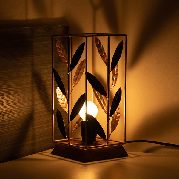 Wooden Table Lamp | Golden & Green | 27 cm