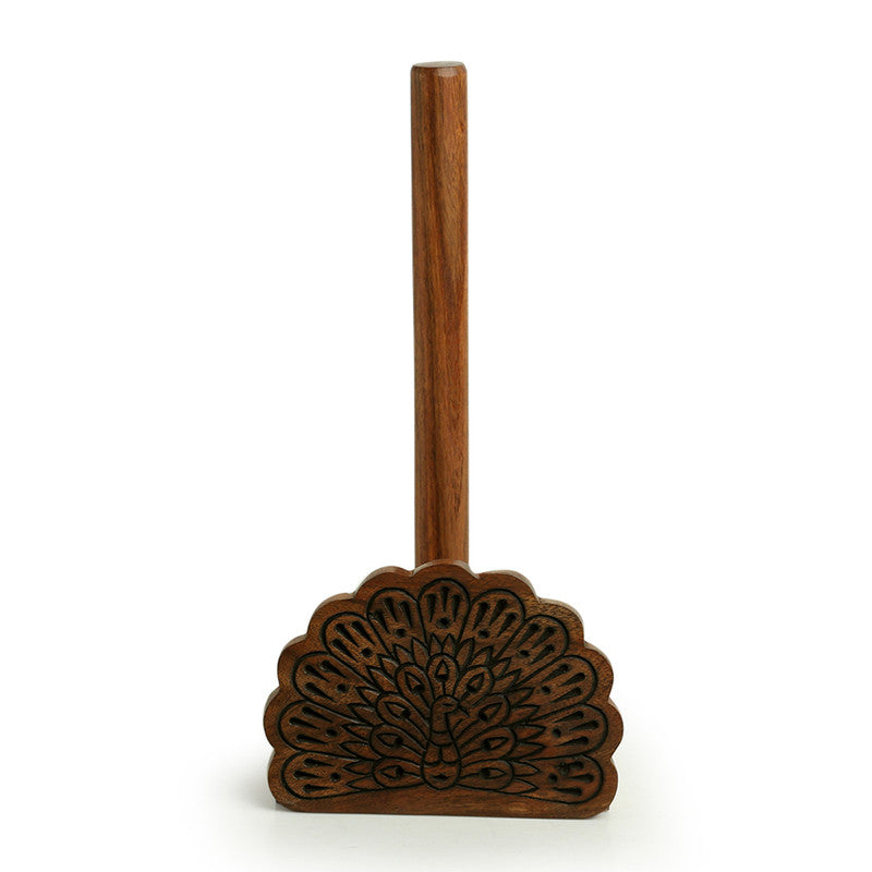 Kitchen Tissue Roll Holder | Dancing Peacock | Sheesham Wood