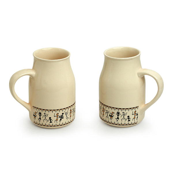 Ceramic Beer Mug | Ivory White and Black | 430 ml | Set of 2