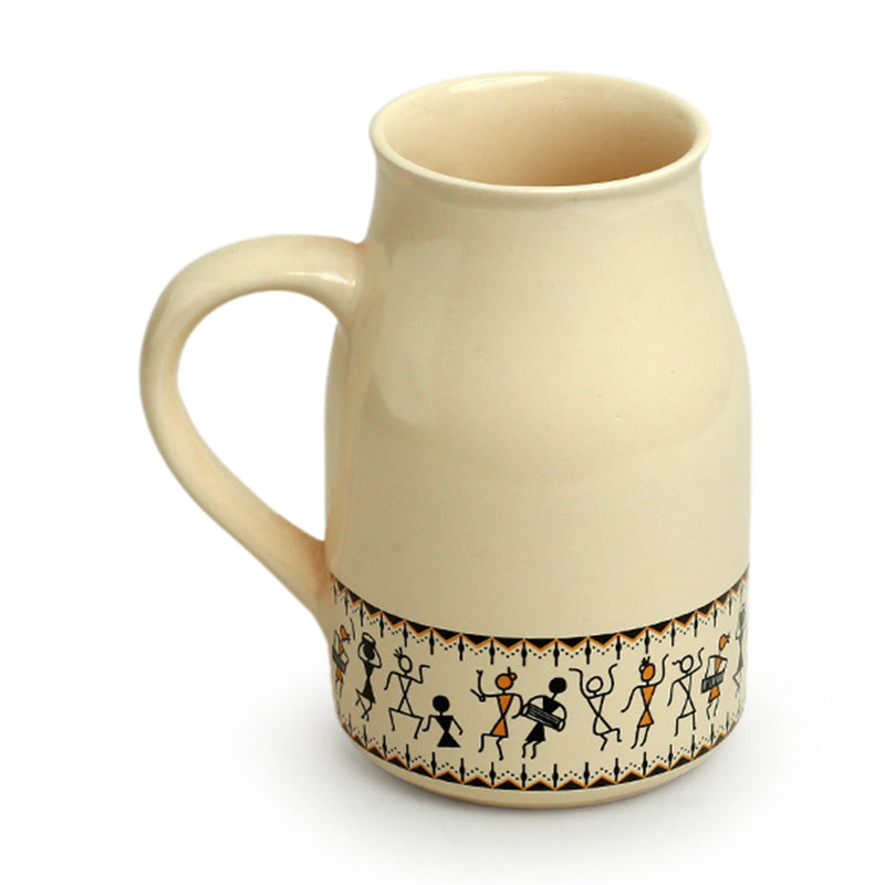 Ceramic Beer Mug | Ivory White and Black | 430 ml | Set of 2