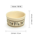 Ceramic Curry Bowl | Warli Art Design | Ivory White & Black | 180 ml | Set of 6