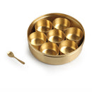 Brass Masala Box | 7 Containers | Floral Design | Golden | 20 cm