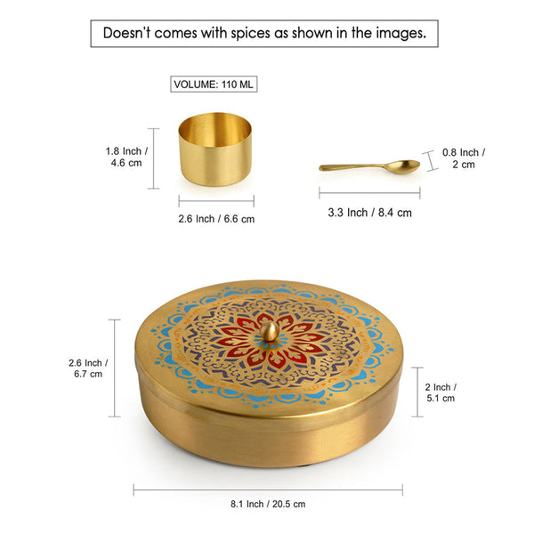 Brass Masala Box | 7 Containers | Moroccan Design | Golden | 20 cm