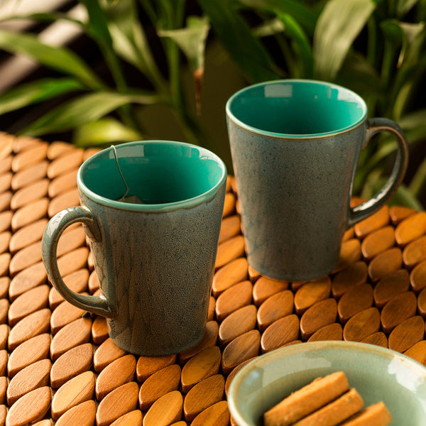 Ceramic Coffee Mug | Teal Blue & Stone Blue | 320 ml | Set of 2